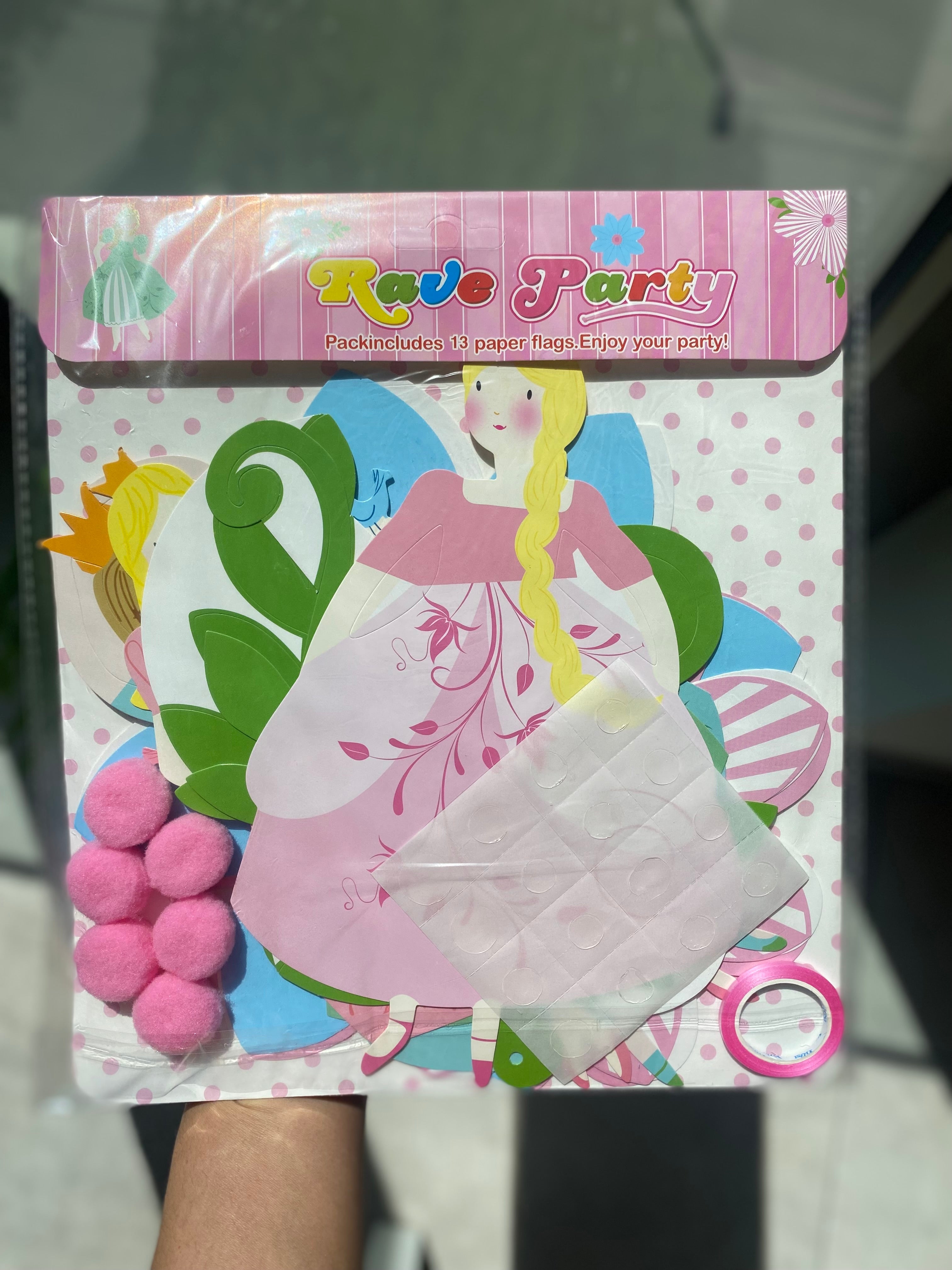 Prinsessenslinger met bloemen en pompons